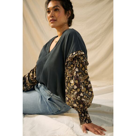 New Anthropologie Let Me Be Sydney Puff-Sleeved Top $98 X-SMALL XS Floral - Picture 5 of 8